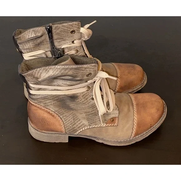 Reiker Peyton Graphic Print Side Zip Combat Boots 38 (sz 7.5-8) - Picture 4 of 7